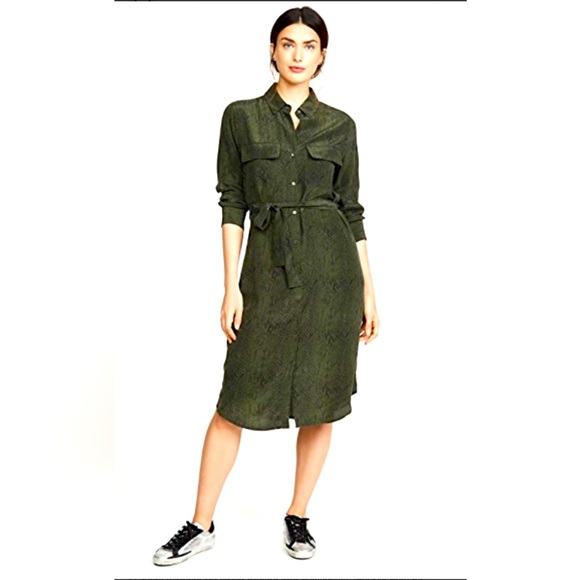 NWOT Rails Alix Silk Belted Shirtdress Dress in Python Olive Green + Black Sz S - Picture 2 of 13